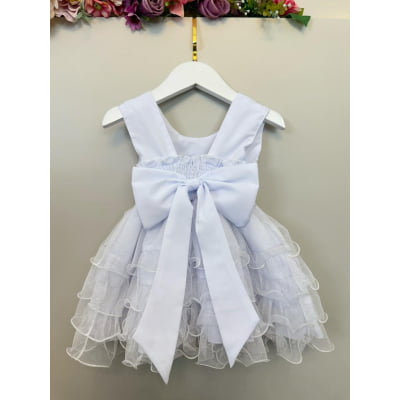 Vestido Infantil Bebê Batizado Branco Saia C/ Babados Luxo