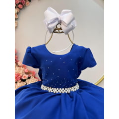 Vestido Infantil Azul Royal Busto Com Strass Luxo Daminhas