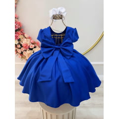 Vestido Infantil Azul Royal Busto Com Strass Luxo Daminhas