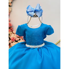 Vestido Infantil Azul Tiffany Busto Com Strass Luxo Daminhas