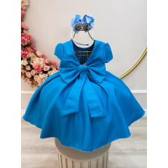 Vestido Infantil Azul Tiffany Busto Com Strass Luxo Daminhas