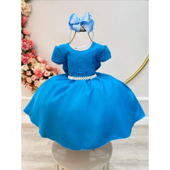 Vestido Infantil Azul Busto Com Strass Luxo Daminhas