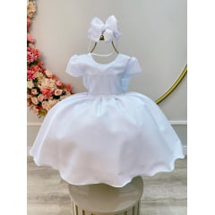 Vestido Infantil Branco Busto Com Strass Luxo Daminhas