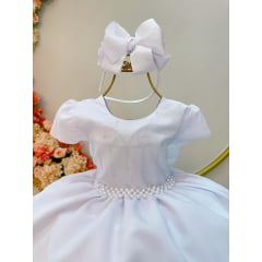 Vestido Infantil Branco Busto Com Strass Luxo Daminhas