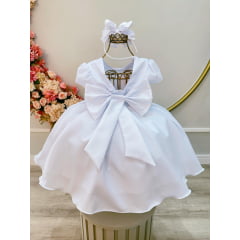 Vestido Infantil Branco Busto Com Strass Luxo Daminhas