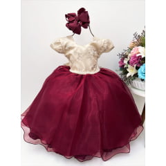 Vestido Infantil Marfim e Marsala Renda de Luxo Festas