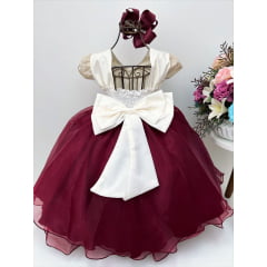 Vestido Infantil Marfim e Marsala Renda de Luxo Festas