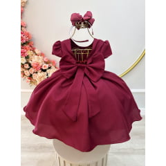 Vestido Infantil Marsala Busto Com Strass Daminhas Luxo