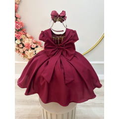 Vestido Infantil Marsala Busto Com Strass Luxo Daminhas