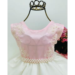 Vestido Infantil Rosa e Branco Renda Luxo Festas Casamentos