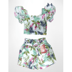 Conjunto Meninas Casual Cropped C/ Saia Florida Colorida
