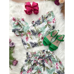 Conjunto Meninas Casual Cropped C/ Saia Florida Colorida