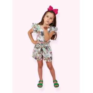 Conjunto Meninas Casual Cropped C/ Saia Florida Colorida