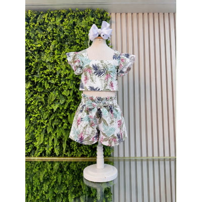 Conjunto Meninas Casual Cropped C/ Saia Florida Colorida