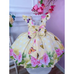 Vestido Infantil Amarelo Jardim das Borboletas Cinto Pérolas