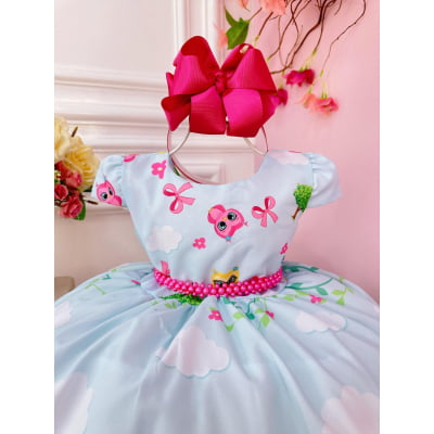 Vestido Infantil Azul Bebê Bubu e as Corujinhas Festas Luxo