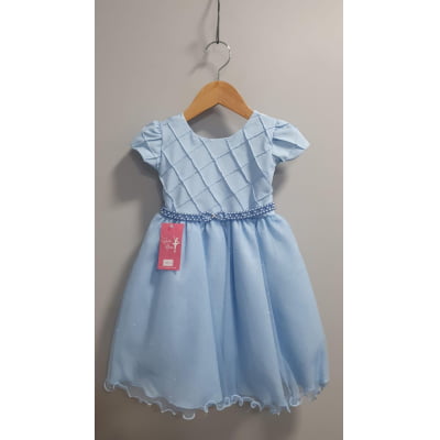 Vestido Infantil Azul Claro Busto Nervura Festas Daminhas