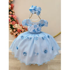 Vestido Infantil Azul Claro Jardim Encantado Festas Luxo