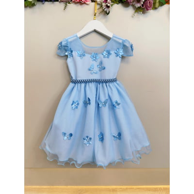 Vestido Infantil Azul Claro Jardim Encantado Festas Luxo