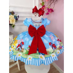 Vestido Infantil Azul Galinha Pintadinha na Fazenda Luxo