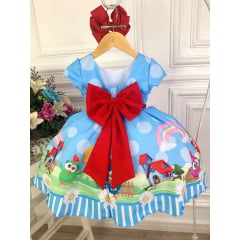 Vestido Infantil Azul Galinha Pintadinha na Fazenda Luxo