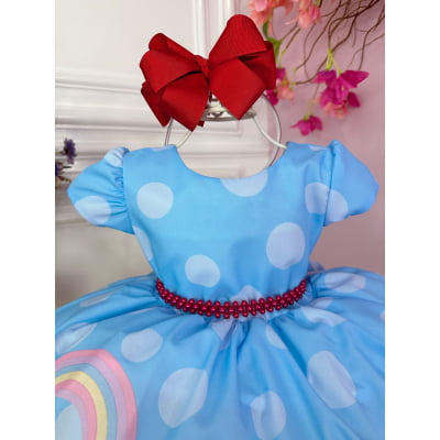 Vestido Infantil Azul Galinha Pintadinha na Fazenda Luxo