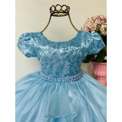 Vestido Infantil Azul Princesa Brilho Festas Luxo