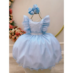 Vestido Infantil Azul Princesas Frozen Anna e Elsa Festas