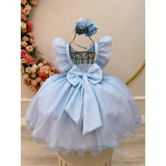 Vestido Infantil Azul Princesas Frozen Anna e Elsa Festas