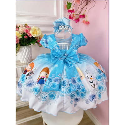 Vestido Infantil Azul Princesas Frozen Baby Festas Luxo