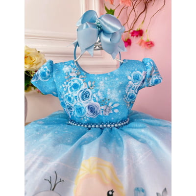 Vestido Infantil Azul Princesas Frozen Baby Festas Luxo