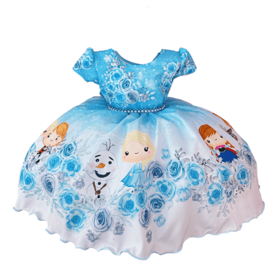 Vestido Infantil Azul Princesas Frozen Baby Festas Luxo