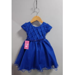 Vestido Infantil Azul Royal Busto Nervura Festas Daminhas