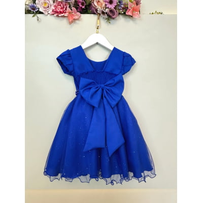 Vestido Infantil Azul Royal Busto Nervura Festas Daminhas
