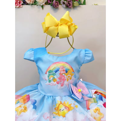 Vestido Infantil Azul Ursinhos Carinhosos Festas Aniversários