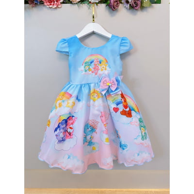 Vestido Infantil Azul Ursinhos Carinhosos Festas Aniversários
