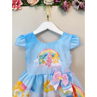 Vestido Infantil Azul Ursinhos Carinhosos Festas Aniversários