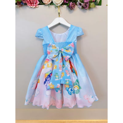 Vestido Infantil Azul Ursinhos Carinhosos Festas Aniversários