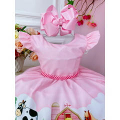 Vestido Infantil Baby Fazendinha Rosa C/ Pérolas Festas
