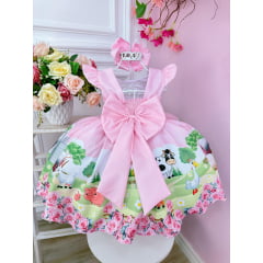 Vestido Infantil Baby Fazendinha Rosa C/ Pérolas Festas
