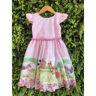 Vestido Infantil Baby Fazendinha Rosa C/ Pérolas Festas