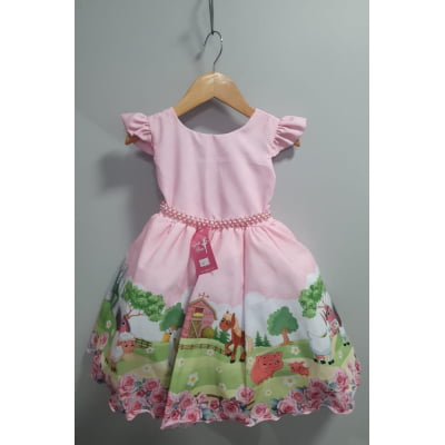 Vestido Infantil Baby Fazendinha Rosa Festas Aniversário Vestido Infantil Baby Fazendinha Rosa Festas Aniversário