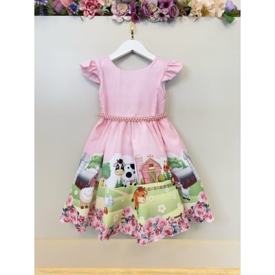 Vestido Infantil Baby Fazendinha Rosa Festas Aniversário