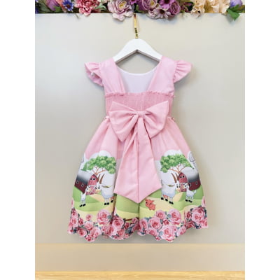 Vestido Infantil Baby Fazendinha Rosa Festas Aniversário