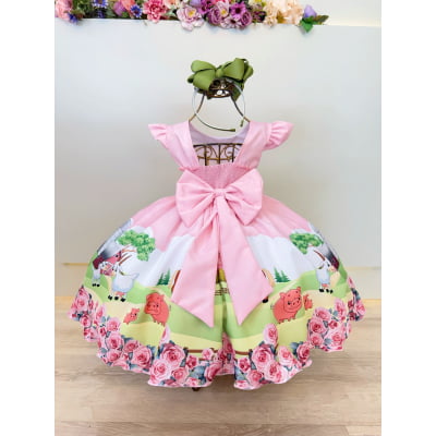 Vestido Infantil Baby Fazendinha Rosa Festas Aniversário