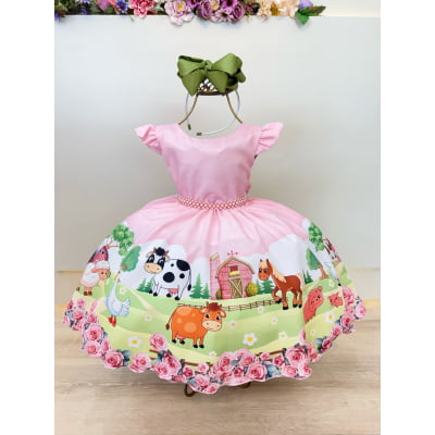 Vestido Infantil Baby Fazendinha Rosa Festas Aniversário