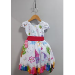 Vestido Infantil Branco Aquarela Colorido Festas