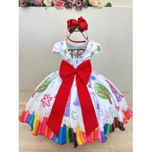 Vestido Infantil Branco Aquarela Colorido Festas