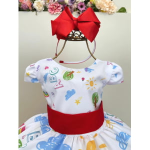 Vestido Infantil Branco Aquarela Colorido Festas