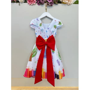 Vestido Infantil Branco Aquarela Colorido Festas